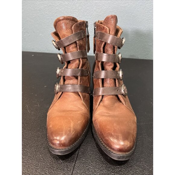 MIZ MOOZ Boots Womens 41 Brown Fawn Leather Buckle Steampunk Victorian Western - Picture 2 of 8